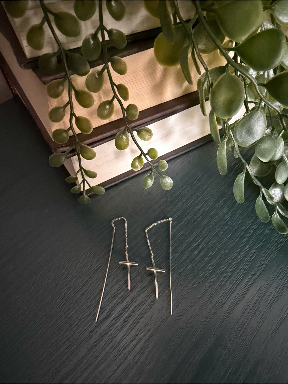 Delicate Silver Ling Thin Cross Threader Earrings